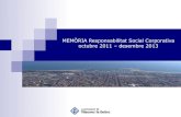 MEMÒRIA Responsabilitat Social Corporativa octubre 2011 desembre 2013 · 2019-02-19 · ELS PRIMERS PASSOS La Unitat de Responsabilitat Social Corporativa es crea a finals d’octubre
