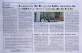 chrdivulgar.org · de Bogotá falló a favor de la ac- ción de nulidad frente al artículo 140 del Acuerdo 645 del 2016 (del Concejo Distrital) en el que se autorizaba la enajenación