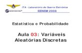 Aula 03: Variáveis Aleatórias Discretashelcio/VADis.pdf · Estatística e Probabilidade Aula 03: Variáveis Aleatórias Discretas ITA - Laboratório de Guerra Eletrônica EENEM