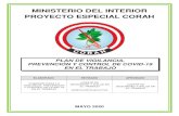 MINISTERIO DEL INTERIOR PROYECTO ESPECIAL CORAH · RUPA RUPA, LEONCIO PRADO, HUÁNUCO . PLAN DE VIGILANCIA, PREVENCIÓN Y CONTROL DEL COVID-19 EN EL TRABAJO CORAH-SST-PLA-02 Versión