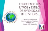 Presentación de PowerPoint · CONOCIENDO LOS RITMOS Y ESTILOS DE APRENDIZAJE DE TUS HIJOS. Catalina Salazar Castaño Docente de Apoyo Pedagògico Programa UAI Secretaria de Educaciòn.