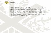 MEMÒRIA del Pla econòmic i financer pels exercicis 2019 i ... · financer pels exercicis 2019 i 2020 per incompliment de la Regla de la Despesa en la liquidació del pressupost