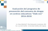 Evaluación del programa de prevención del consumo de drogas...Distribución de talleres según tipo de centro (2016-2018) Tipo de Centro Cantidad Porcentaje Liceos 113 48,9 Multi-centros