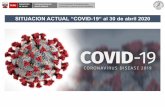 SITUACION ACTUAL “COVID 19“ al 30 de abril 2020€¦ · Región de las Américas 1,246,190 confirmados 65,228 defunciones Letalidad 5.2% Fuente: OMS Perú: 40,459 confirmados