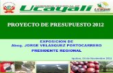 EXPOSICION DE Abog. JORGE VELASQUEZ ......Forestal: • Reserva forestal en Ucayali: 8.7 millones de has (85% de la reserva nacional forestal) • Bosques de producción permanente: