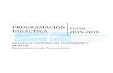 PROGRAMACIÓN Curso DIDÁCTICA 2015-2016 · PROGRAMACIÓN DIDÁCTICA Curso 2015-2016 Asignatura: HISTORIA DEL PENSAMIENTO MUSICAL Departamento de Composición. 2 Conservatorio Profesional
