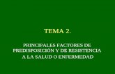 TEMA 2.mayores.uji.es/wp-content/uploads/2018/12/EpS-tema-2.pdf · 2018. 12. 4. · TEMA 2. PRINCIPALES FACTORES DE PREDISPOSICIÓN Y DE RESISTENCIA A LA SALUD O ENFERMEDAD. FACTORES
