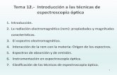 Tema 12.- Introducción a las técnicas de espectroscopia óptica 12.pdfEspectros de absorción y de emisión. 6. Instrumentación en espectroscopia óptica. 7. Clasificación de las