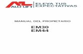 EM30 EM44 · Capacidad del depósito hidráulico 0,75 galones (2,83 L) ... El gas emitido por el ; 2. Si entra en contacto con la solución electrolítica de ... LIMITACIONES ESPECIALES
