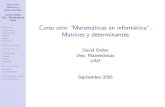 Curso cero ``Matemáticas en informática'': Matrices y ...Ejercicios Determinantes 2 × 2 y 3 × 3 n × n Propiedades Inversa Rango Ejercicios Autoevaluaci´on Matrices Determinantes