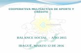 BALANCE SOCIAL - AÑO 2015 IBAGUÉ, MARZO 12 DE 2016