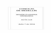 SESIÓN PLENARIA ORDINARIA ACTA 114 - Concejo de Medellín